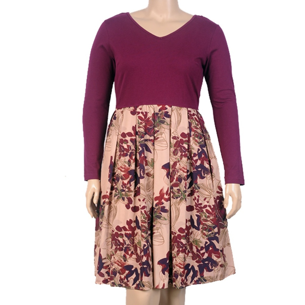eShakti Burgundy Multi Twofer Dress